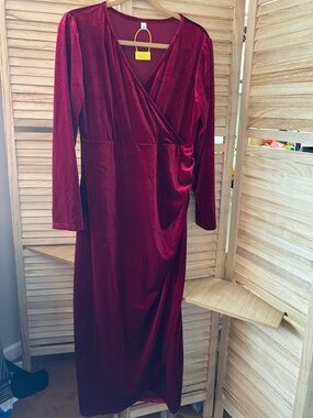 Women's Velvet Maternity Wrap Dress in Deep Wine XL NWOT